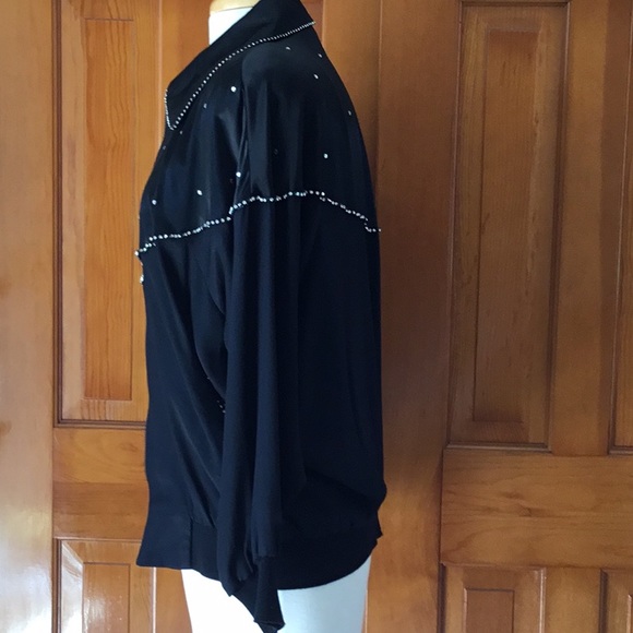 Ladies Black and Rhinestone trimmed Jacket Size 8.  Made in USA.  Zippered front - Picture 10 of 16
